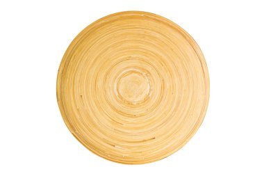 Mutfak gereçleri ahşap bambu tabaka deseni beyaz zemin üzerinde izole edilmiş üst yol görünümü kırpma yatay biçimi.