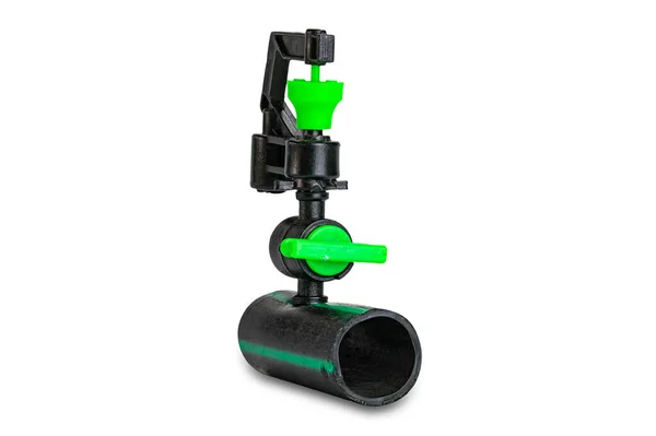 Pequeño Rociador Agua Plástico Color Negro Verde Montado Viejo Tubo — Foto de Stock