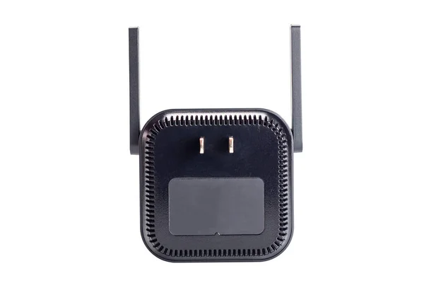 Rückseite Des Wlan Signalverlängerers Mit Zwei Verstellbaren Antennen Und Pin — Stockfoto