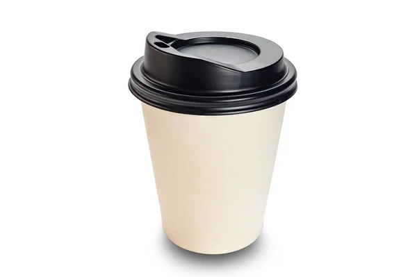 Высокоугольный Вид Одну Гладкую Пустую Белую Бумажную Кофейную Чашку Черной — стоковое фото