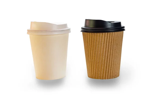 Вид Сбоку Две Пустые Бумажные Чашки Кофе Гладкая Белая Чашка — стоковое фото