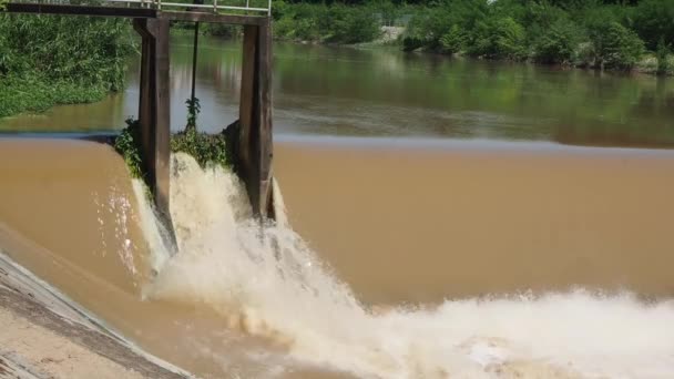 Água Lamacenta Rápida Transbordar Através Barragem Para Fins Irrigação Salpicos — Vídeo de Stock