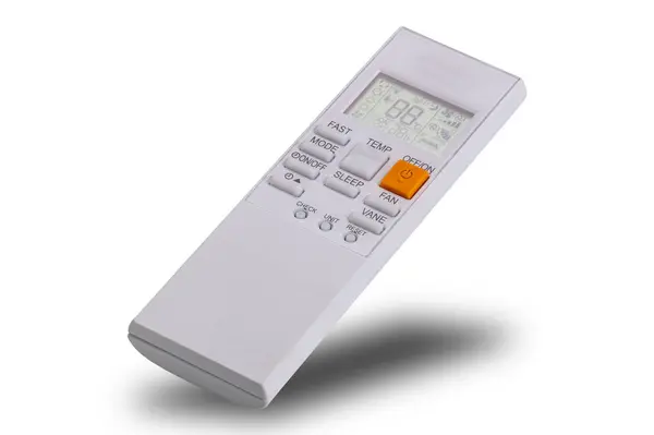 stock image View of white plastic air conditioner remote control isolated on white background with clipping path.