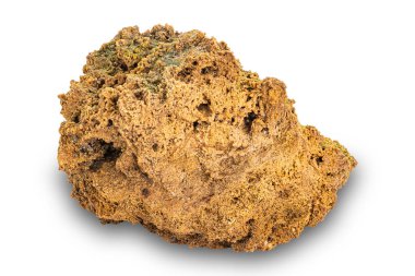 Beyaz zemin üzerinde izole edilmiş volkanik kayanın yakın görüntüsü kırpma yolu ile.