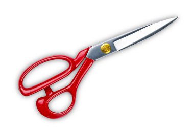 Üst görünüm veya düz yeni tek paslanmaz çelik makas kırpma yolu ile beyaz arkaplanda izole edildi