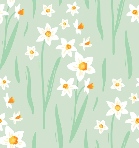 Daffodils Μοτίβο Λουλούδια Αδιάλειπτη Φόντο Μαλακό Παστέλ Χρώματα Ελατήρια Υφή — Διανυσματικό Αρχείο