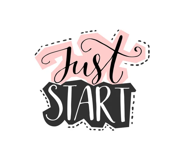 Just Start Motivational Lettering Quote Vector Design Collage Style Saying — Stock Vector