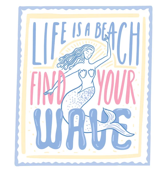 Mermaid Shirt Print Witziges Zitat Groovige Typografie Das Leben Ist — Stockvektor