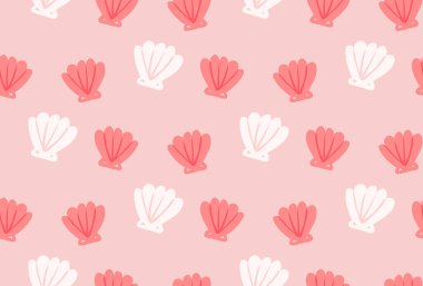 Deniz kabukları deseni, basit pembe deniz kabukları. Yaz vektörü arkaplanı.