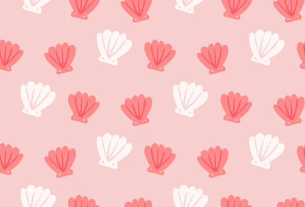 Muscheln Muster Einfache Niedliche Rosa Muscheln Sommer Vektor Hintergrund — Stockvektor