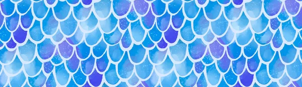 Zeemeermin Patroon Aquarel Schaal Textuur Blauwe Hand Geschilderde Vis Staart — Stockvector