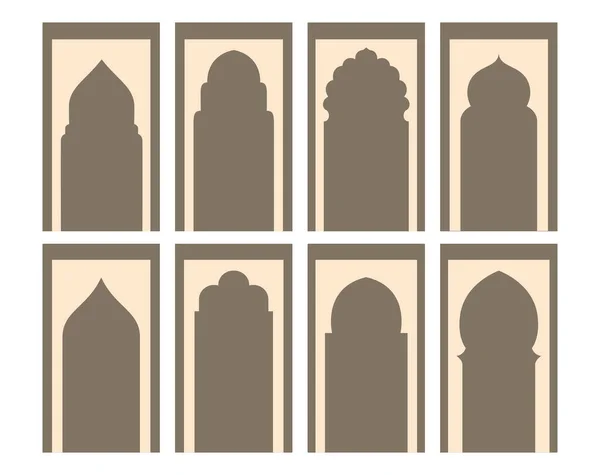 Islamske Buedører Vertikale Etasjer Mal Arabisk Arkitekturdekorasjon Plakater Gratulasjonskort Etiketter – stockvektor