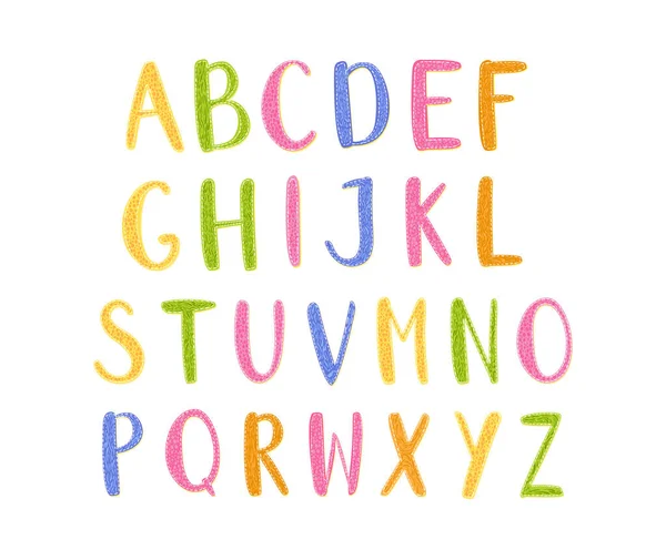 Kinder Alphabet Große Groß Verzierte Englische Buchstaben Isoliert Auf Weißem — Stockvektor