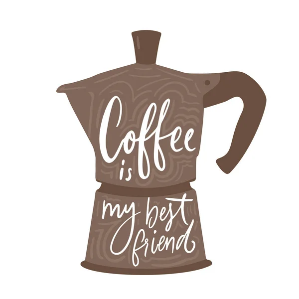 Kaffe Citat Hand Bokstäver Moka Potten Isolerad Vit Bakgrund Café — Stock vektor
