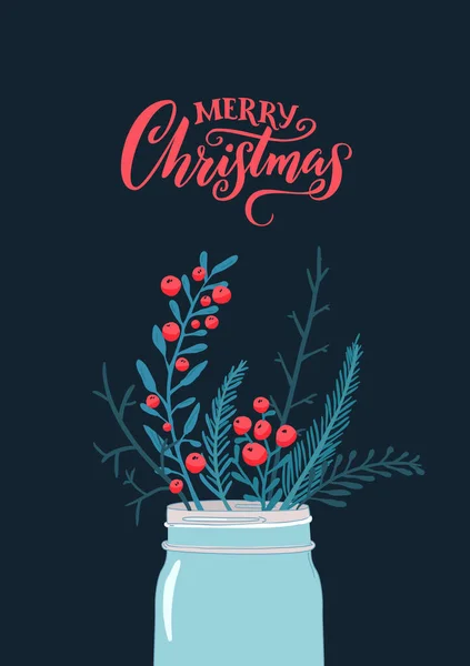 Καλά Χριστούγεννα Ευχετήρια Κάρτα Παραδοσιακά Γράμματα Κείμενο Χειμερινά Μούρα Μπουκέτο — Διανυσματικό Αρχείο