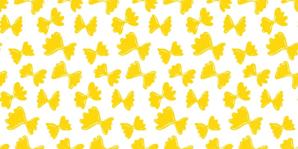 Patrón Sin Costuras Pasta Farfalle Mariposas Amarillas Sobre Fondo Blanco — Vector de stock