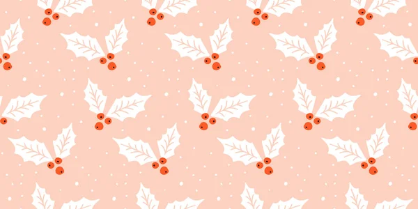 Weihnachten Stechpalme Beeren Nahtloses Muster Für Geschenkpapier Festliches Design Traditioneller — Stockvektor