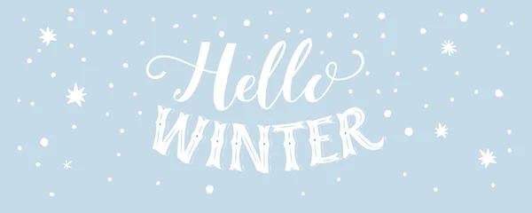 Hello Winter Banner Vintage Handwritten Art Background Style Typography Cover — Stock Vector