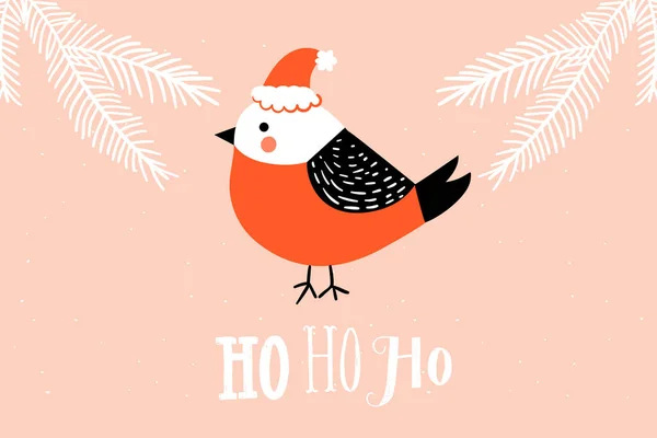 Vánoční Přání Ptáčkem Santa Klobouku Textovou Hoho Ručně Kreslené Citace Vektorová Grafika