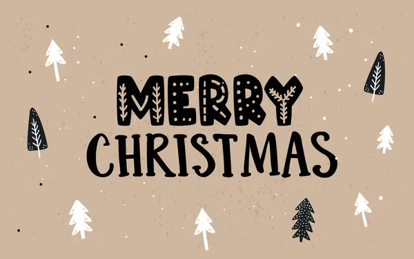 Frohe Weihnachten Handgeschriebener Text Auf Kraftpapier Hintergrund Und Handgezeichnete Kritzeleien — Stockvektor