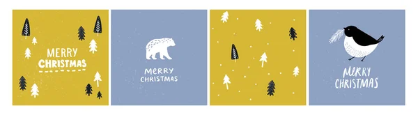 Skandinávské Vánoční Stromky Zvířata Uvítací Karty Design Set Moderní Umělecký Stock Ilustrace
