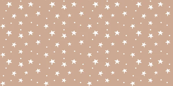 Weiße Sterne Auf Kraftpapier Hintergrund Nahtlose Textur Für Geschenkverpackung Abstraktes — Stockvektor