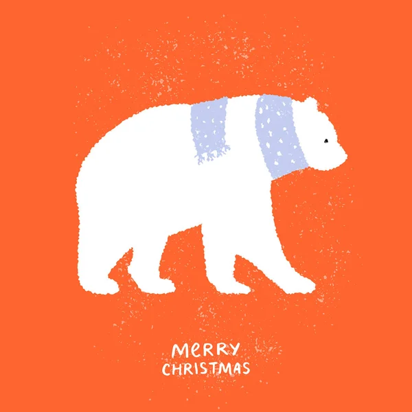 Bílý Lední Medvěd Šátku Červeném Přání Vánoční Design Vektorový Ručně Vektorová Grafika