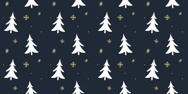 Μαύρο Μοτίβο Χριστουγεννιάτικου Δέντρου Χρυσές Χιονισμένες Λίμνες Σκούρο Φόντο Σκούρα — Διανυσματικό Αρχείο