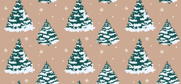 Christmas Tree Brown Kraft Paper Seamless Pattern Design Winter Snow — Stock Vector