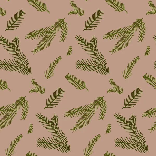 Yılbaşı kraft kâğıdı deseni. Kahverengi arka planda çam dalları, minimalist modern hediye paketleme kağıdı tasarımı.