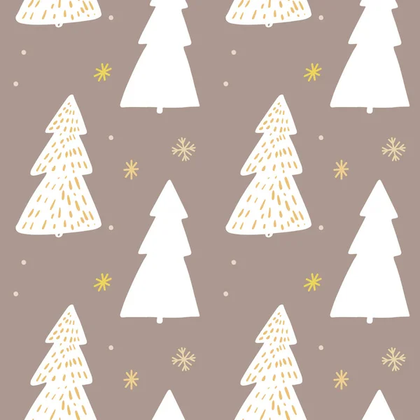 Christmas Tree Pattern Seamless Background Winter Holidays Design White Pine — Stock Vector