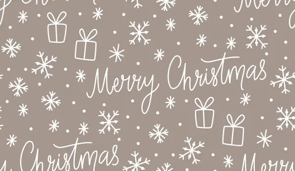Christmas Pattern Snowflakes Snow Brown Kraft Paper White Drawings Seamless — Stock Vector