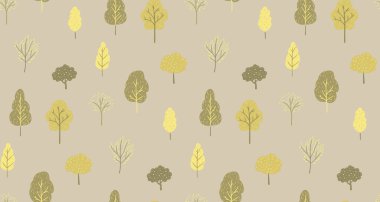 Kraft kağıdındaki orman deseni, basit yeşil ağaç dokusu, vektör illüstrasyonu.