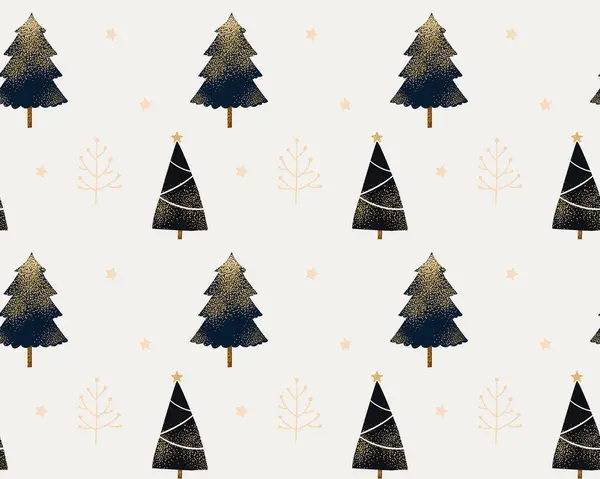 Witte Kerst Naadloze Papieren Textuur Kerstbomen Versierd Met Gouden Glitter — Stockvector