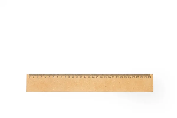 Holzlineal Auf Weißem Hintergrund Mit Kopierraum — Stockfoto