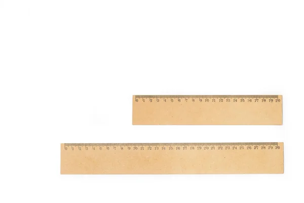 Two Wooden Rulers White Background Copy Space — Stock Photo, Image