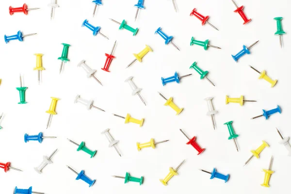 Lot Colored Pushpins White Background — Stock Photo, Image