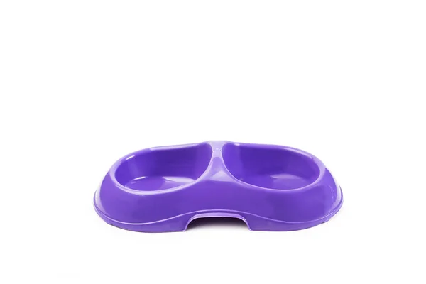 Purple Double Dog Food Bowl White Background Coppy Space — Stock Photo, Image