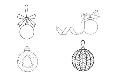 Beyaz arkaplanda fotokopi alanı olan Noel topu süslemeleri