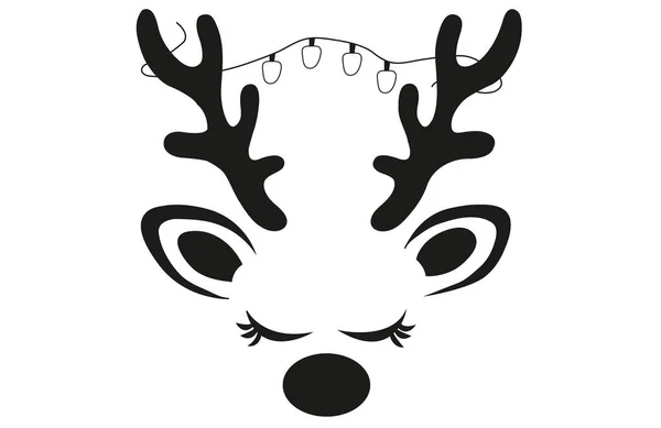 白色背景灯火通明的圣诞驯鹿头 — 图库照片