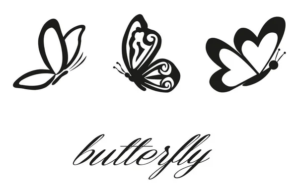 Svarta Linjer Fjärilar Vit Bakgrund — Stockfoto