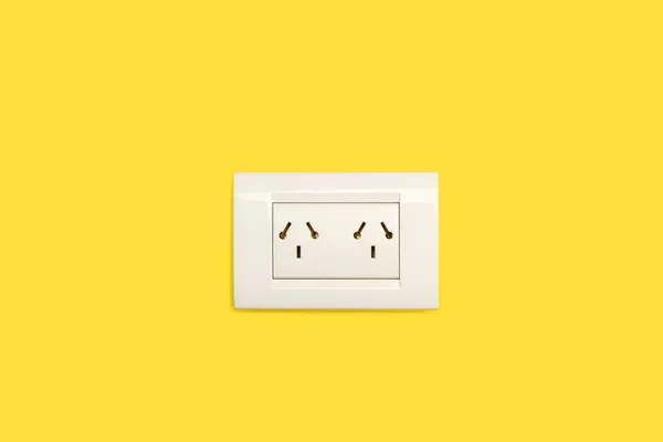 Double Wall Socket Yellow Background Copy Space — Stock Photo, Image