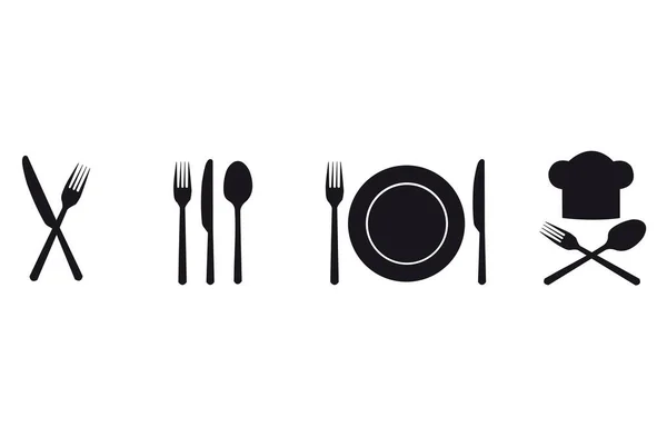 白色背景的餐具和餐馆标志 — 图库照片