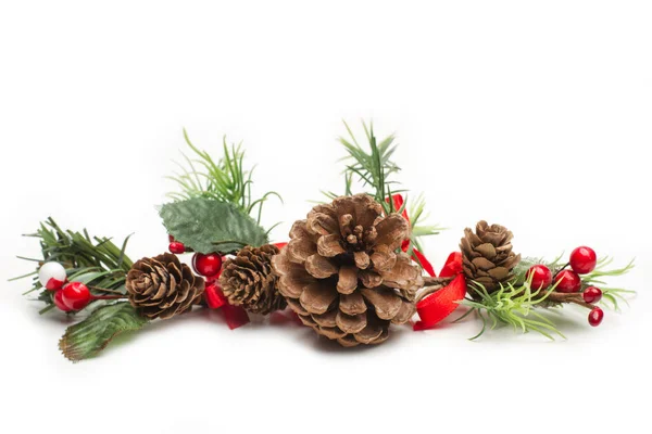 Christmas Decoration Pine Cones White Background Copy Space — Stock Photo, Image
