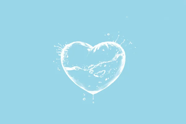 Forma Branca Coração Respingo Água Fundo Azul Claro Com Espaço — Fotografia de Stock