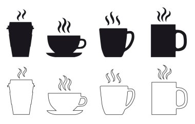 Fotokopi alanı beyaz arka planda kahve fincanları ve kupalar