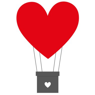 Heart shaped hot air balloon with a white heart in the basket