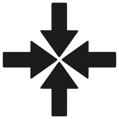 Four black arrows pointing to the center on a white background with copy space