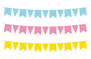 Beyaz arkaplanda boş pembe, açık mavi ve sarı flamalar.