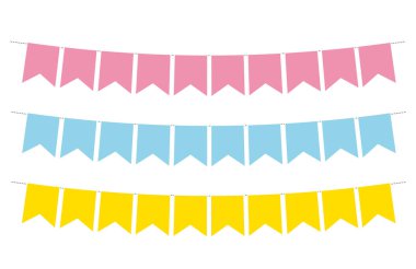 Beyaz arkaplanda boş pembe, açık mavi ve sarı flamalar.